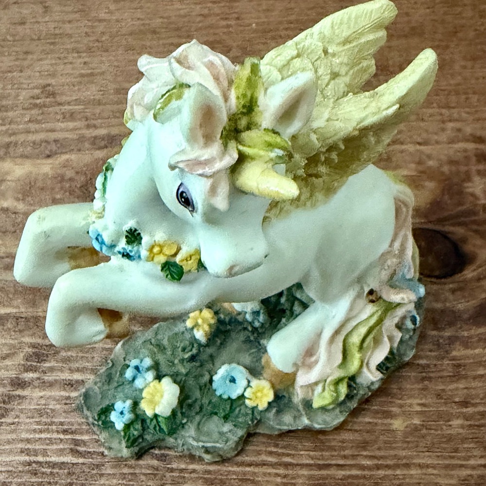 Pastel Winged Unicorn Pegasus Figurine Floral Garden Base Resin Statue